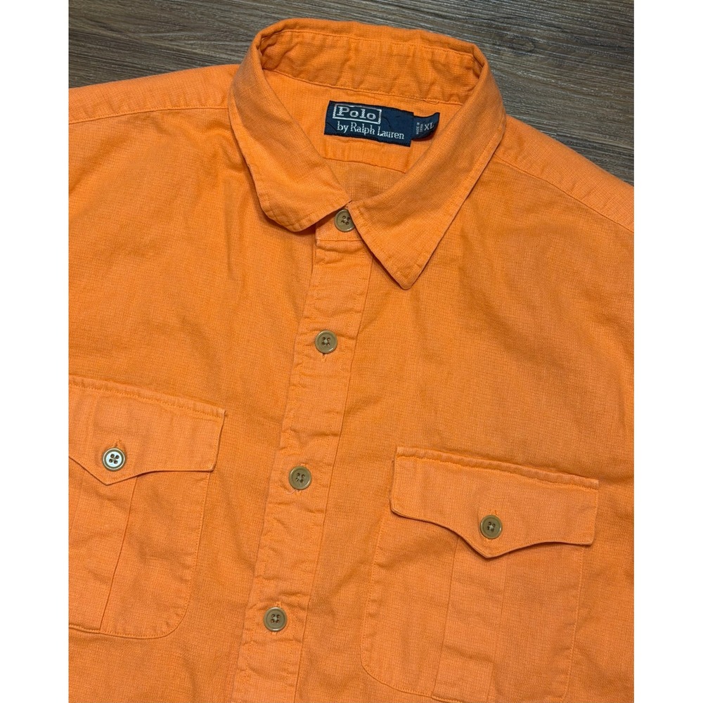 VTG Polo Ralph Lauren Mens Safari Work SS Button Down Shirt Linen Blend Sz XL